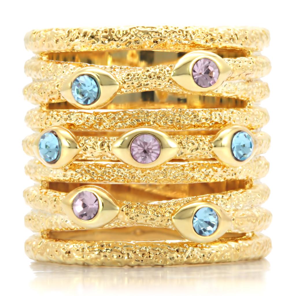 1W047 - Gold Brass Ring with Top Grade Crystal  in Multi Color