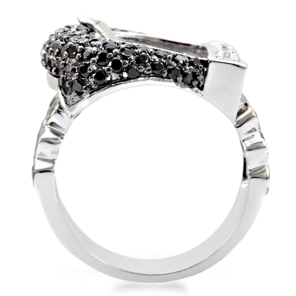 1W048 - Rhodium + Ruthenium Brass Ring with AAA Grade CZ  in Black Diamond