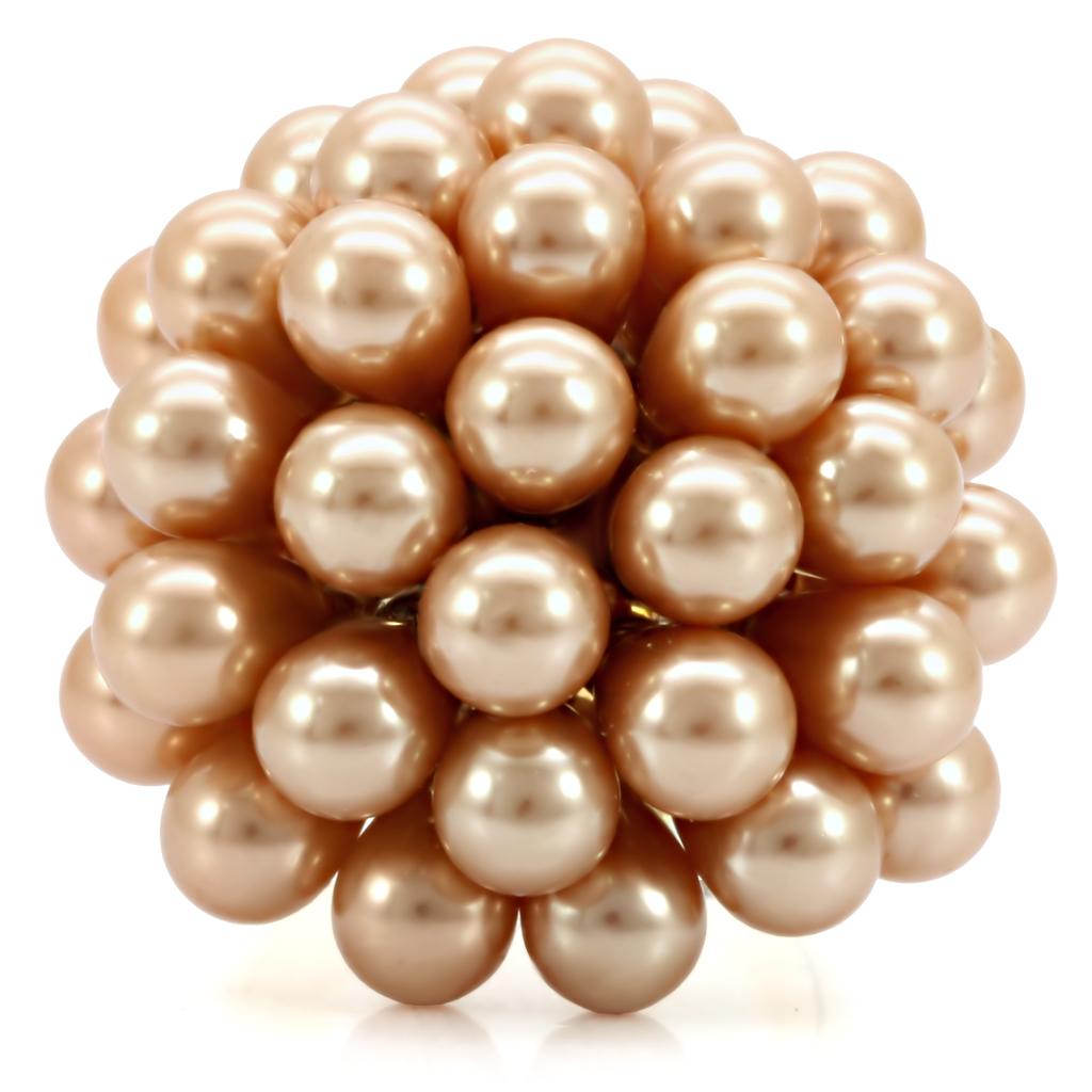 1W050 - Gold Brass Ring with Synthetic Pearl in Champagne