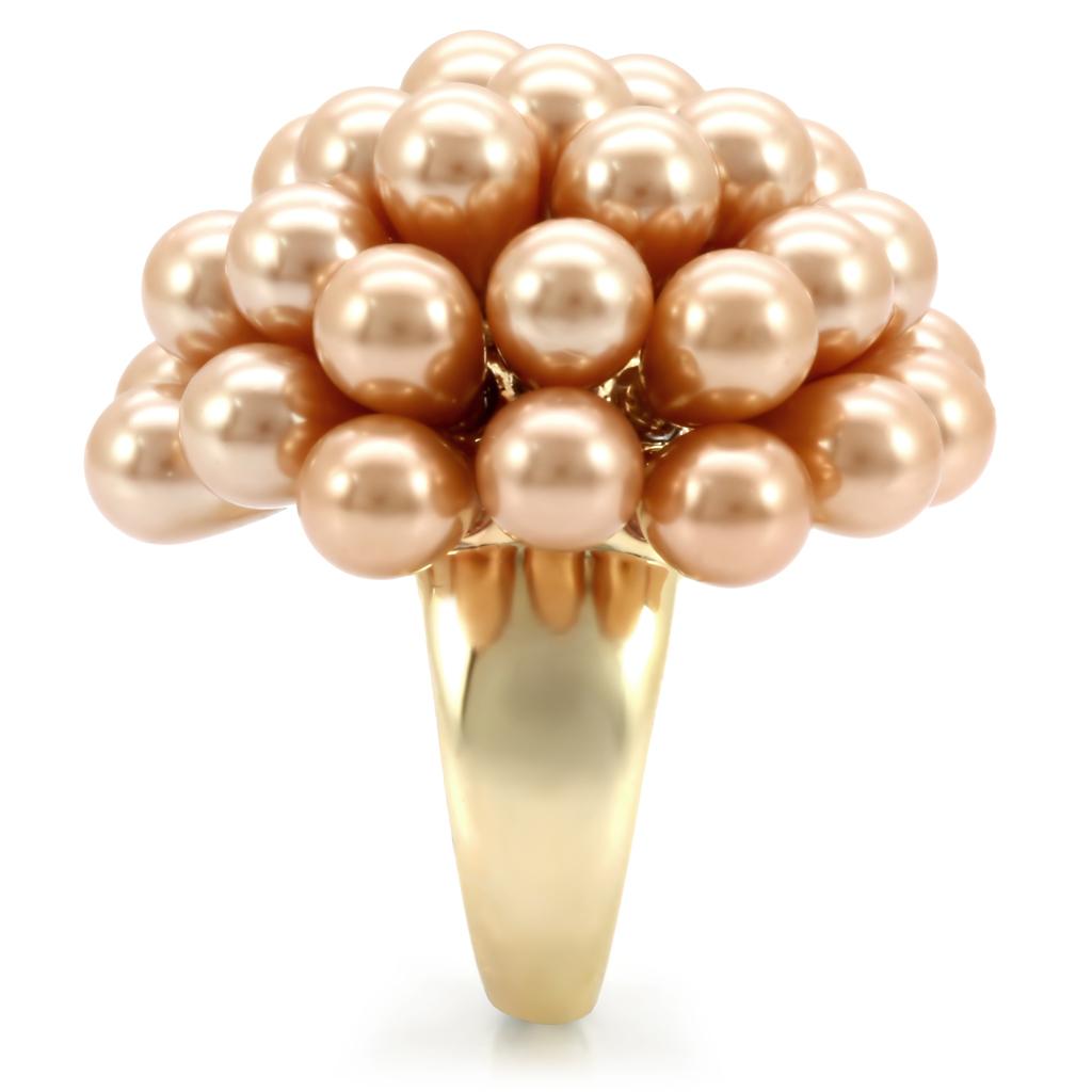 1W050 - Gold Brass Ring with Synthetic Pearl in Champagne