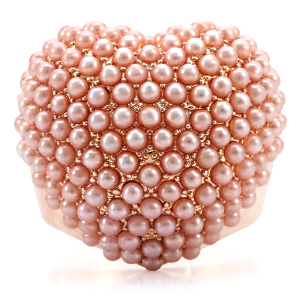 1W059 - Rose Gold Brass Ring with Synthetic Pearl in Rose