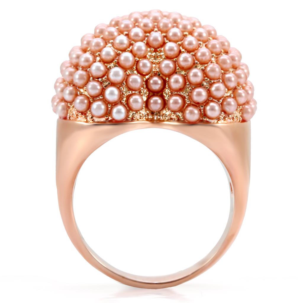 1W059 - Rose Gold Brass Ring with Synthetic Pearl in Rose