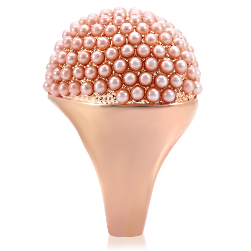 1W059 - Rose Gold Brass Ring with Synthetic Pearl in Rose