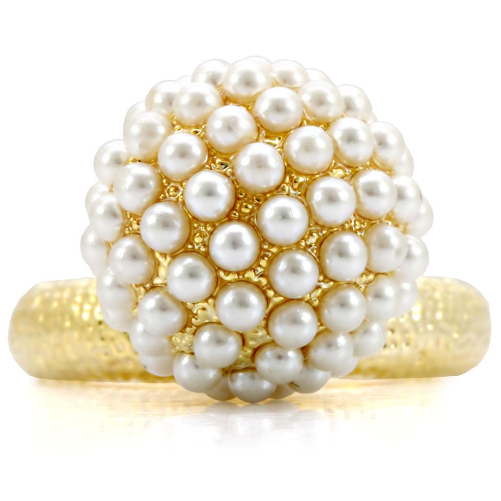 1W060 - Gold Brass Ring with Synthetic Pearl in Citrine Yellow