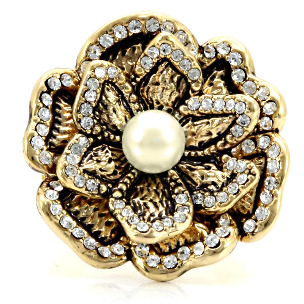 1W063 - Gold Brass Ring with Synthetic Pearl in Citrine Yellow