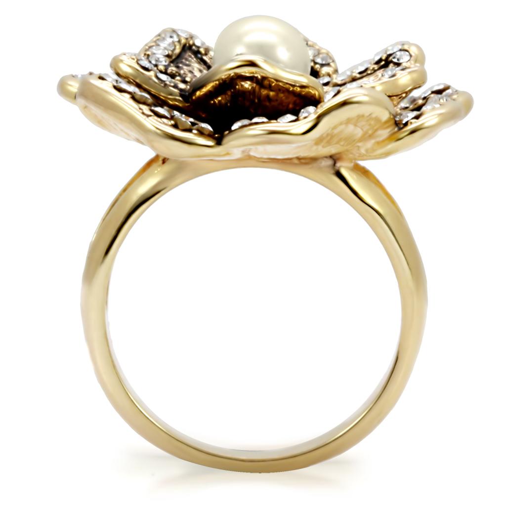 1W063 - Gold Brass Ring with Synthetic Pearl in Citrine Yellow