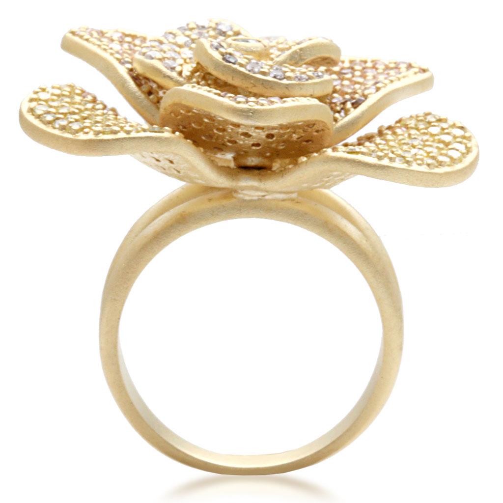 1W091 - Matte Gold Brass Ring with AAA Grade CZ  in Multi Color