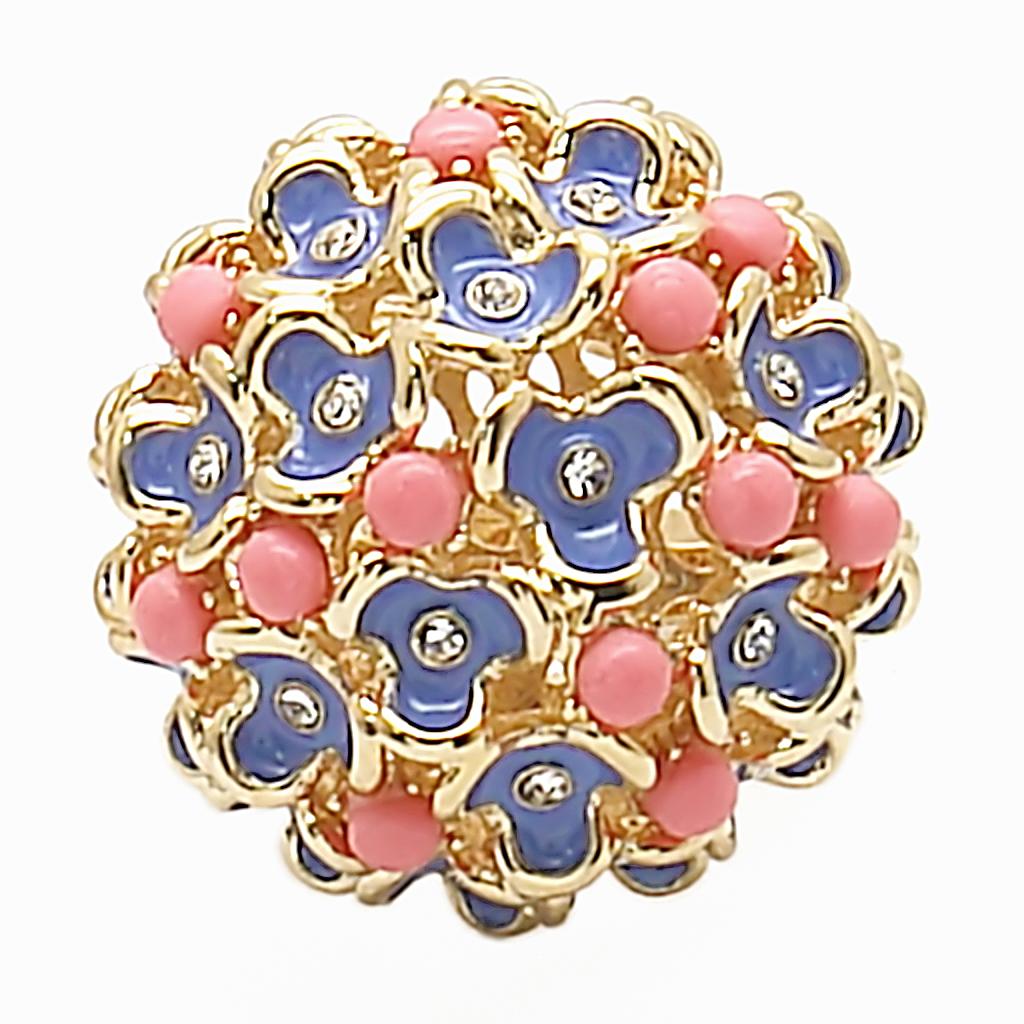 1W106 - Gold Brass Ring with Semi-Precious Coral in Rose