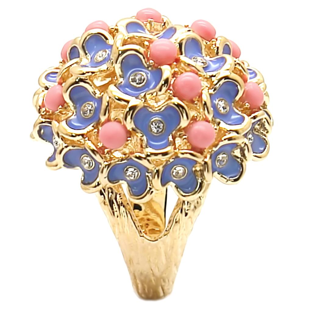 1W106 - Gold Brass Ring with Semi-Precious Coral in Rose