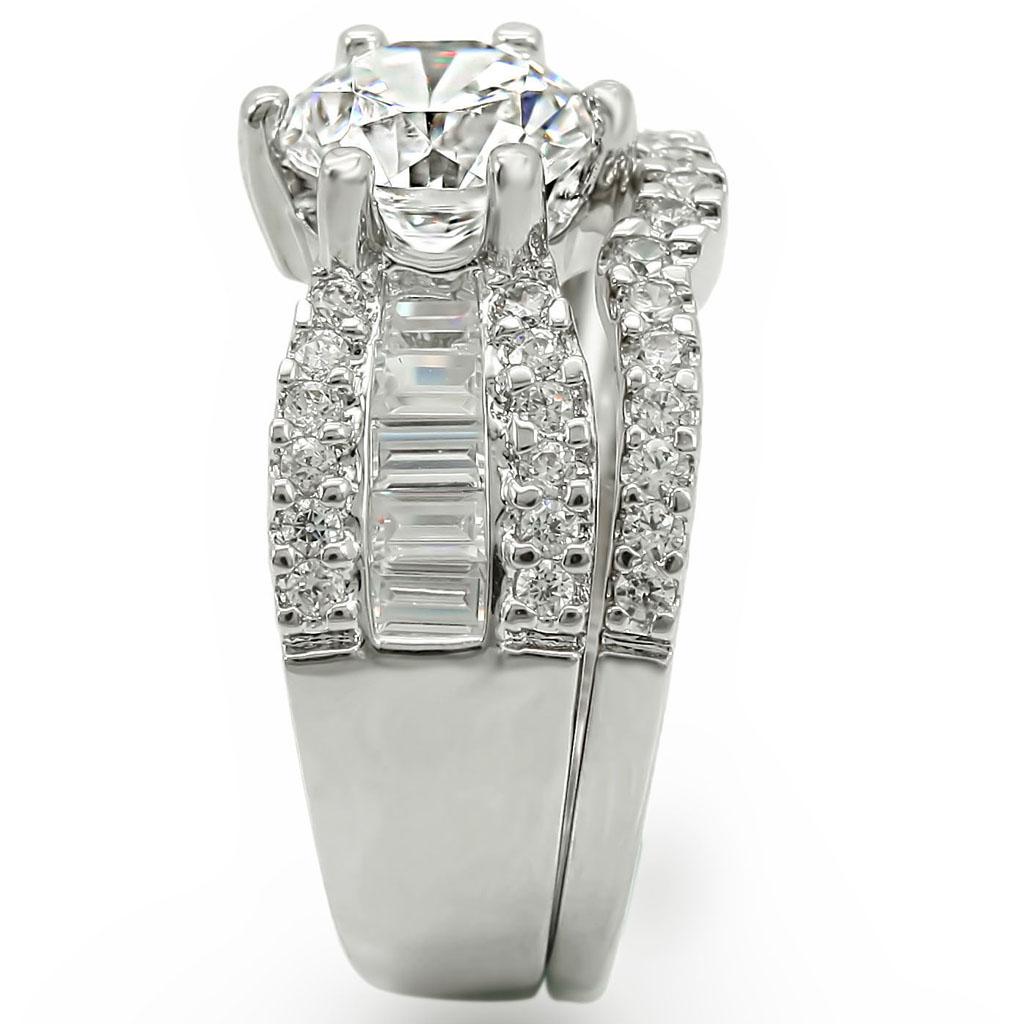 1W003 - Rhodium Brass Ring with AAA Grade CZ  in Clear