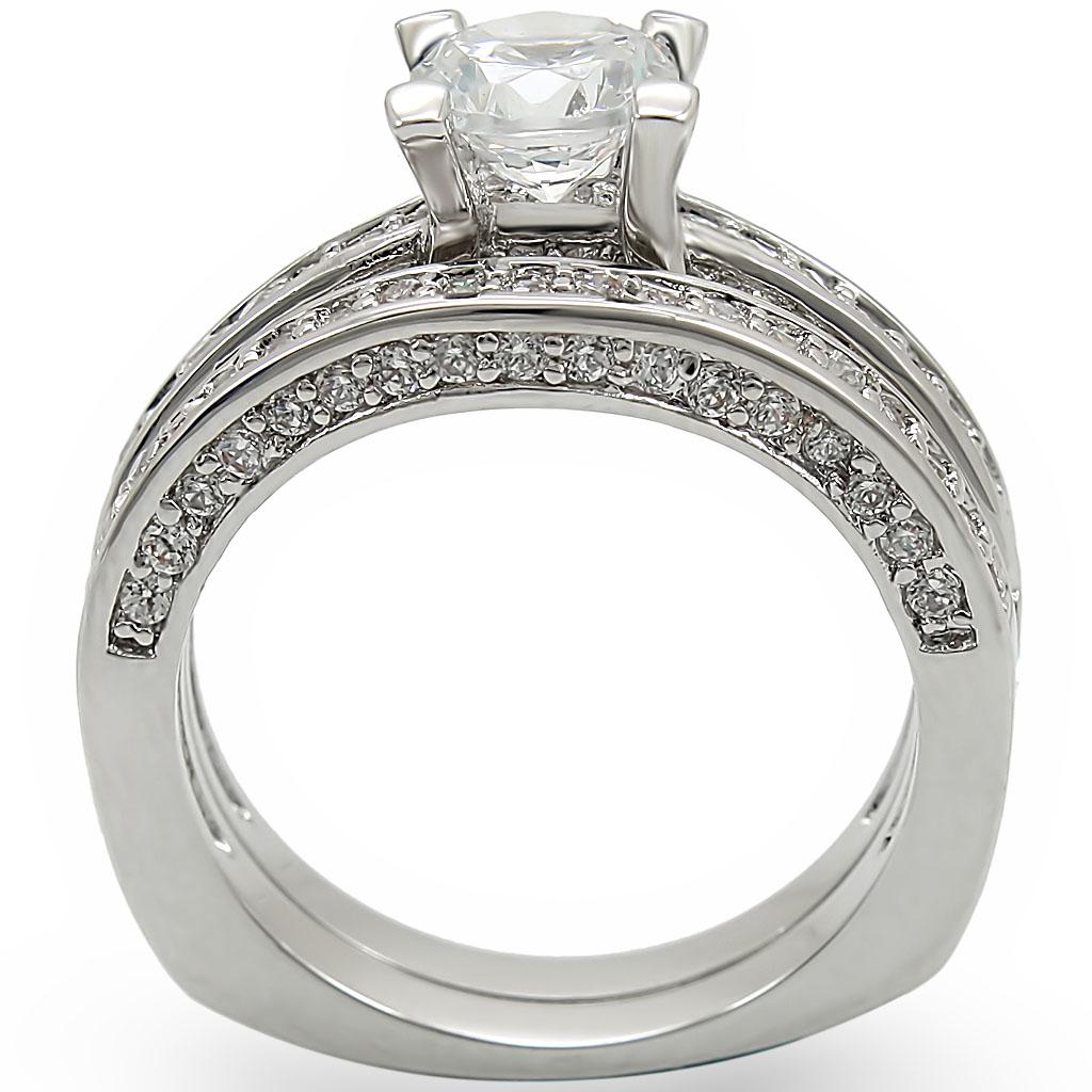 1W004 - Rhodium Brass Ring with AAA Grade CZ  in Clear