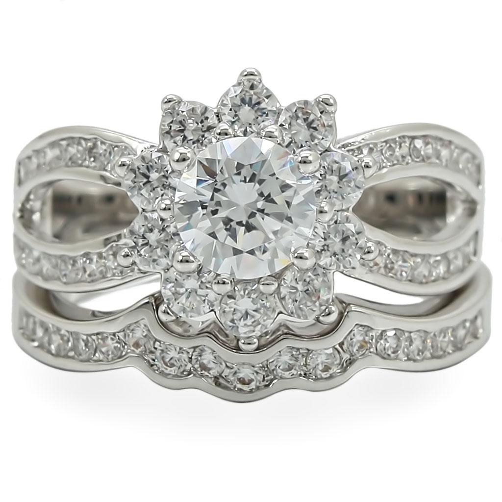 1W008 - Rhodium Brass Ring with AAA Grade CZ  in Clear