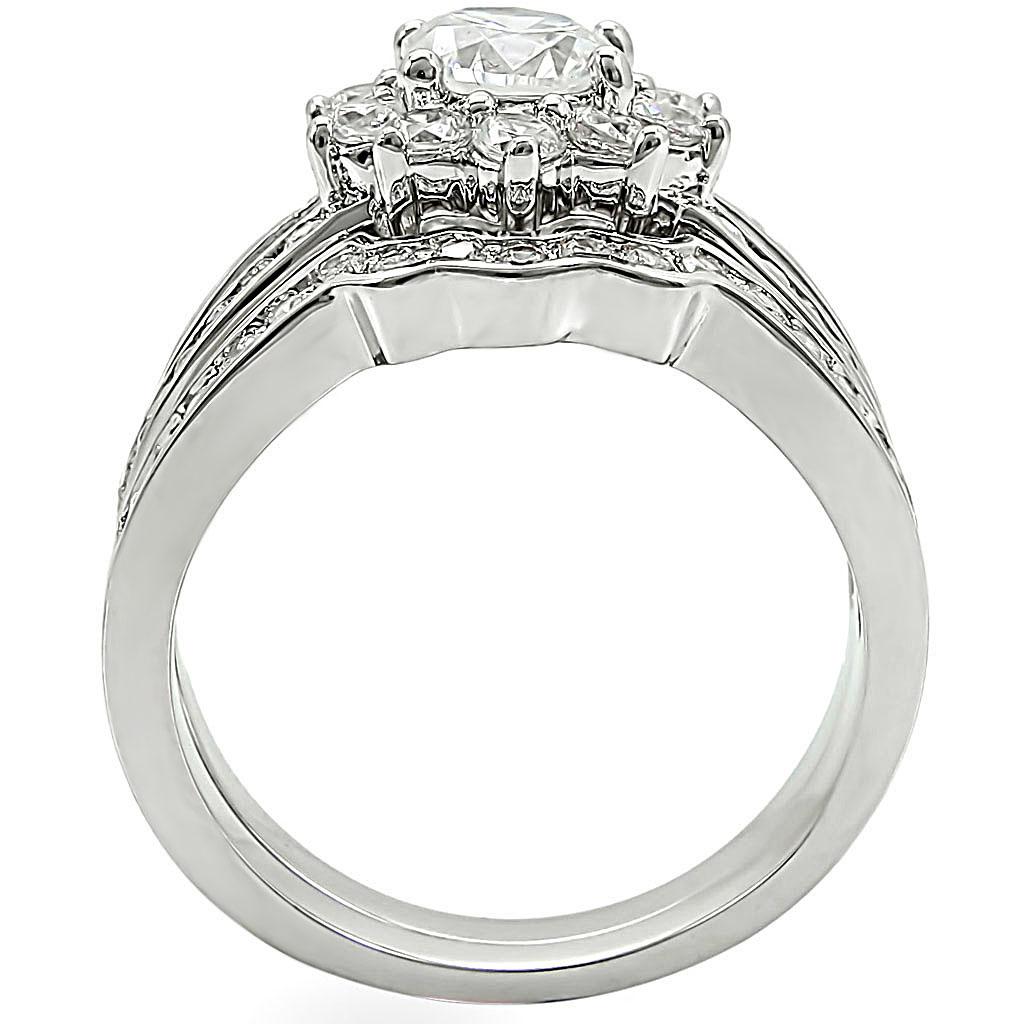 1W008 - Rhodium Brass Ring with AAA Grade CZ  in Clear