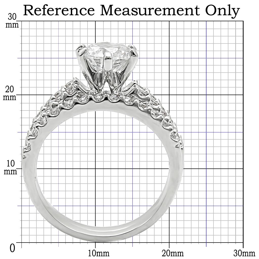 1W009 - Rhodium Brass Ring with AAA Grade CZ  in Clear