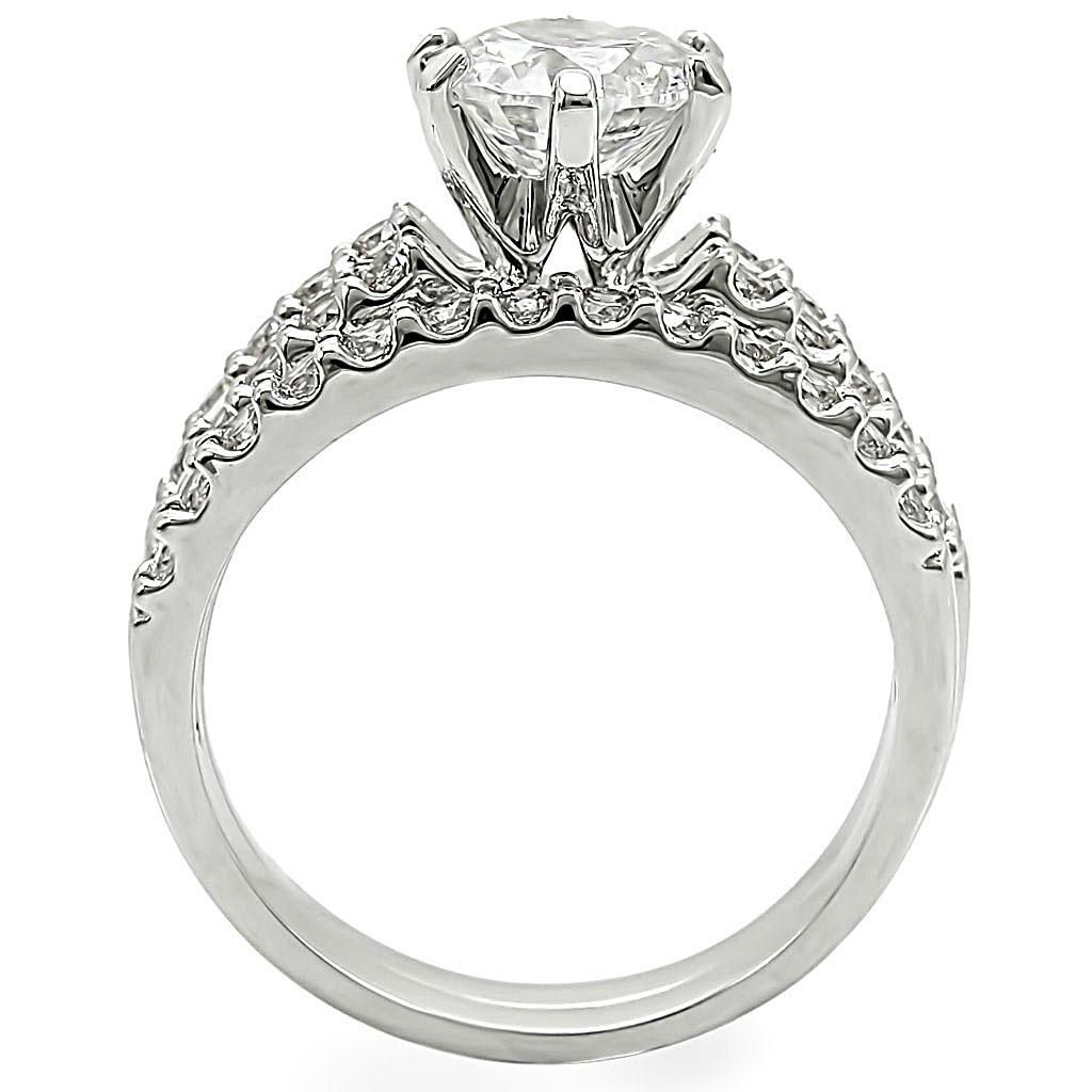 1W009 - Rhodium Brass Ring with AAA Grade CZ  in Clear