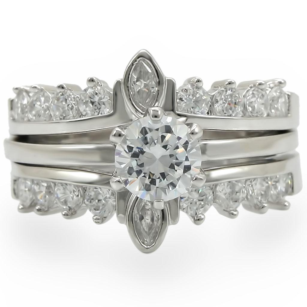 1W010 - Rhodium Brass Ring with AAA Grade CZ  in Clear