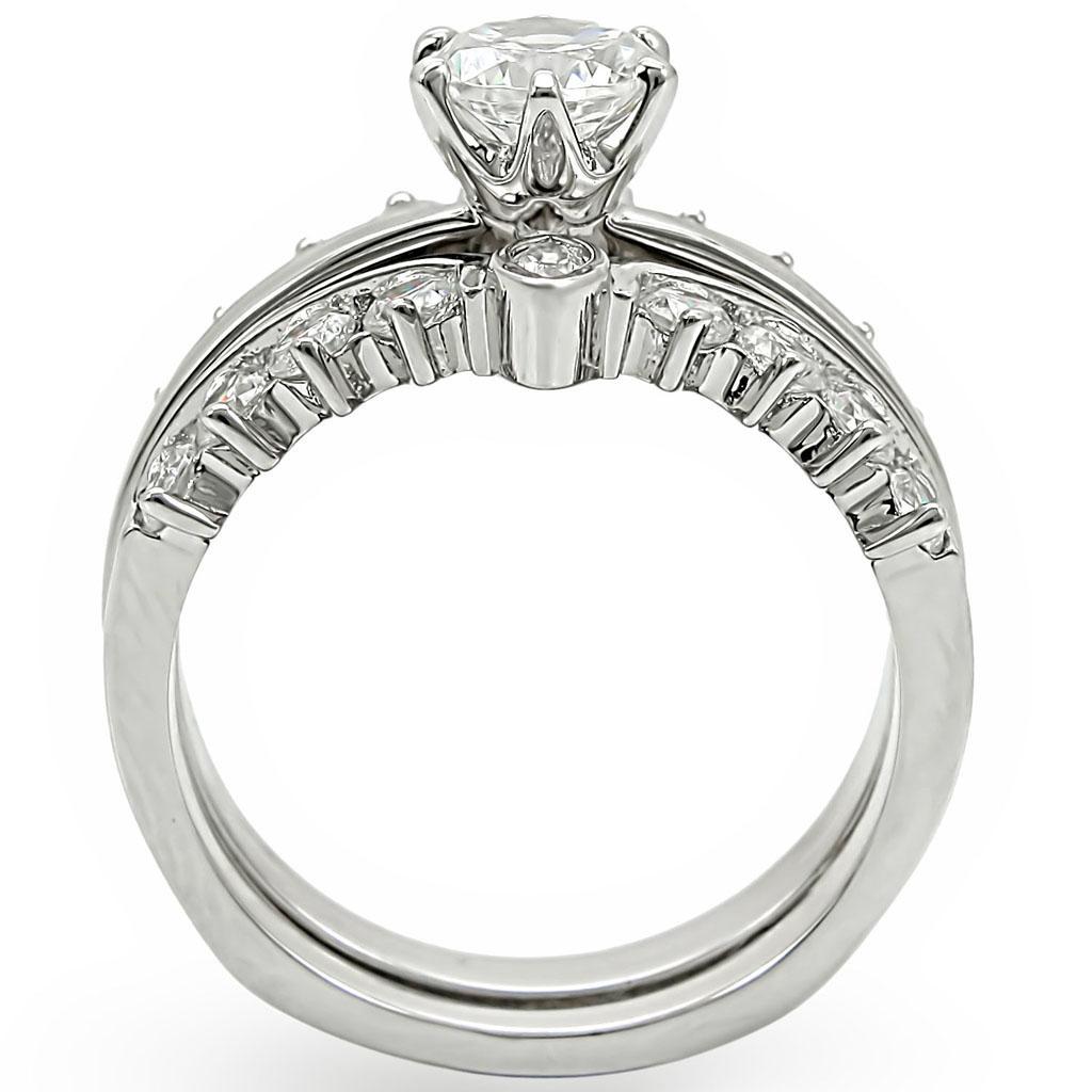 1W010 - Rhodium Brass Ring with AAA Grade CZ  in Clear