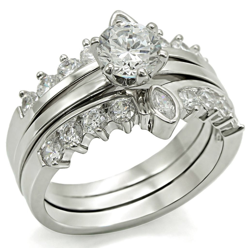 1W010 - Rhodium Brass Ring with AAA Grade CZ  in Clear