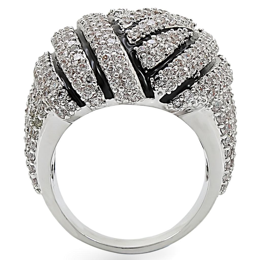 1W016 - Rhodium Brass Ring with AAA Grade CZ  in Clear