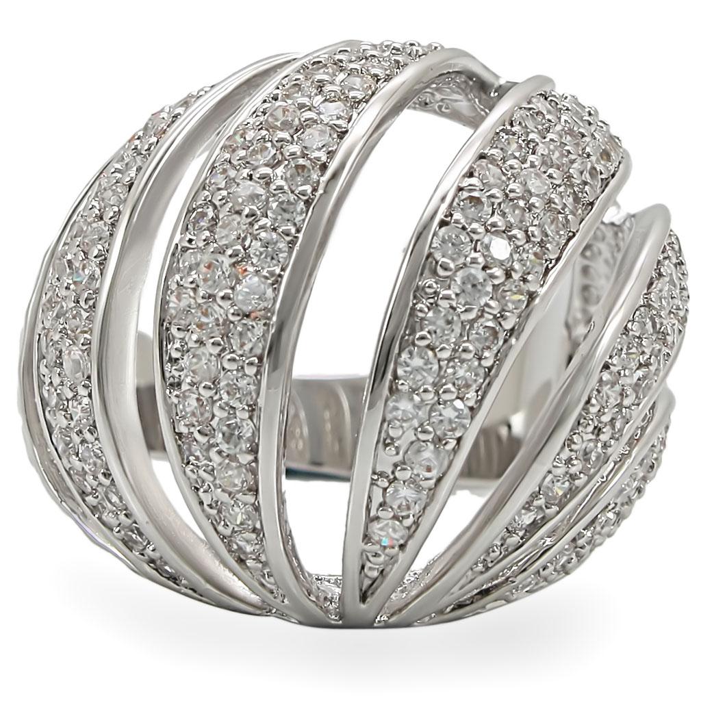 1W019 - Rhodium Brass Ring with AAA Grade CZ  in Clear