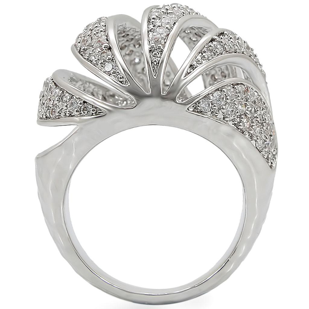 1W019 - Rhodium Brass Ring with AAA Grade CZ  in Clear