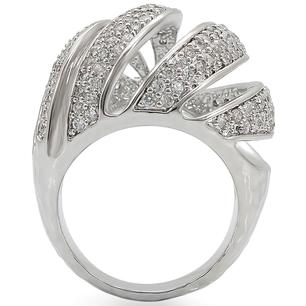 1W019 - Rhodium Brass Ring with AAA Grade CZ  in Clear