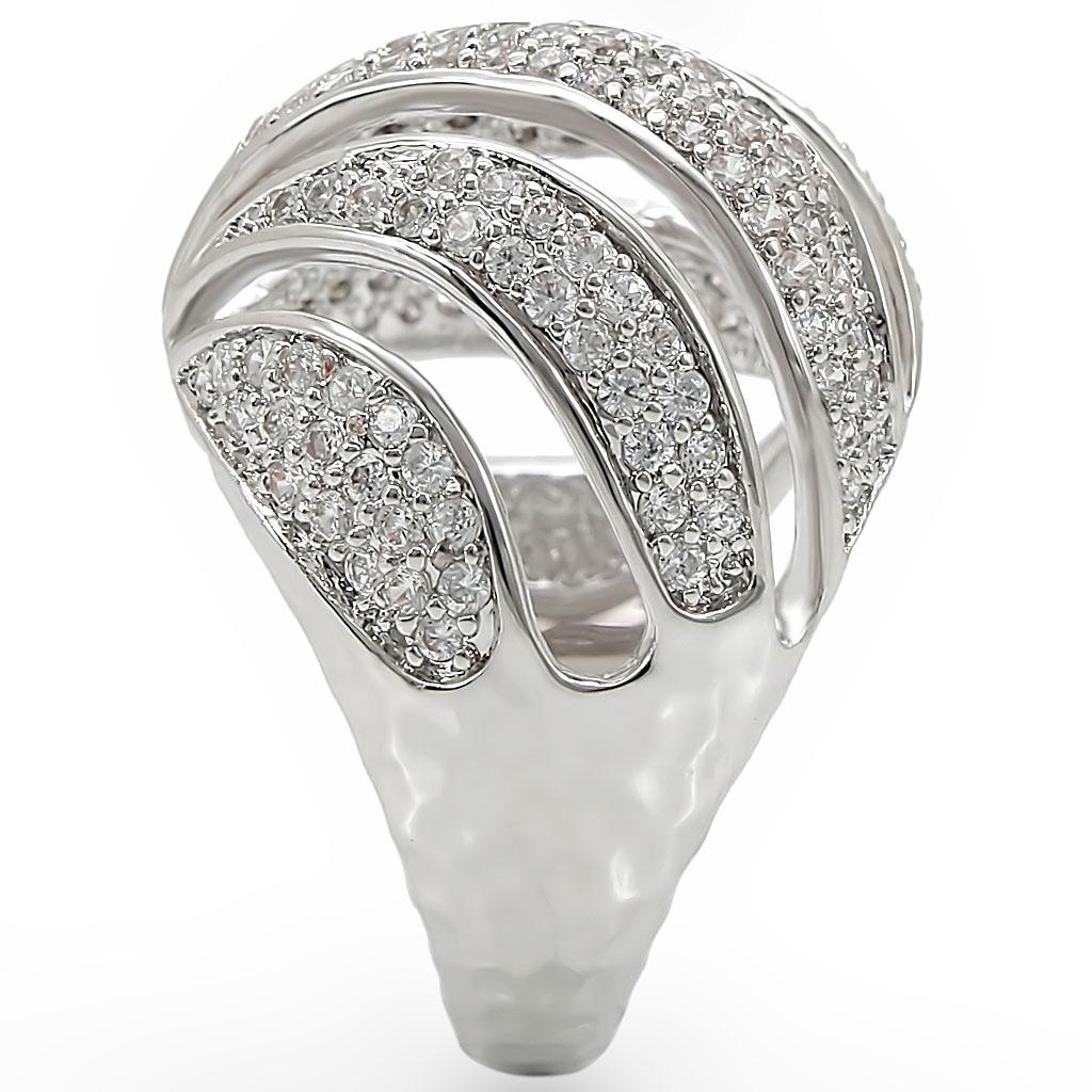 1W019 - Rhodium Brass Ring with AAA Grade CZ  in Clear