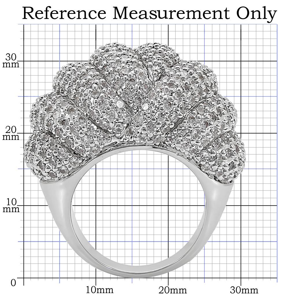 1W020 - Rhodium Brass Ring with AAA Grade CZ  in Clear