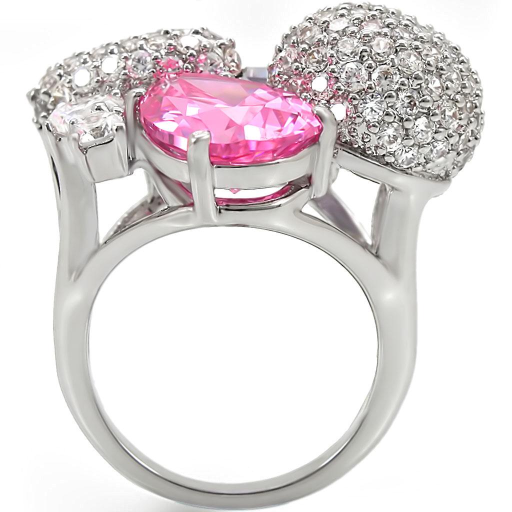 1W021 - Rhodium Brass Ring with AAA Grade CZ  in Multi Color