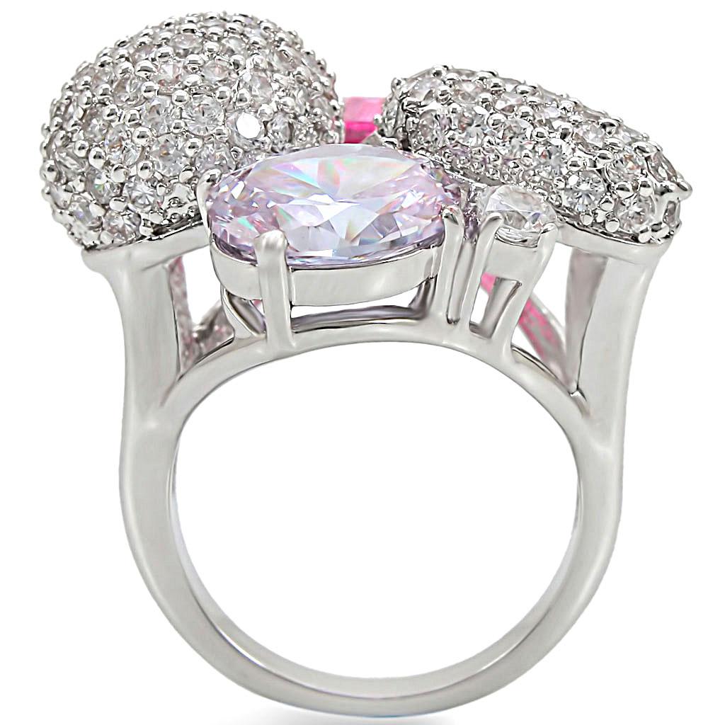 1W021 - Rhodium Brass Ring with AAA Grade CZ  in Multi Color