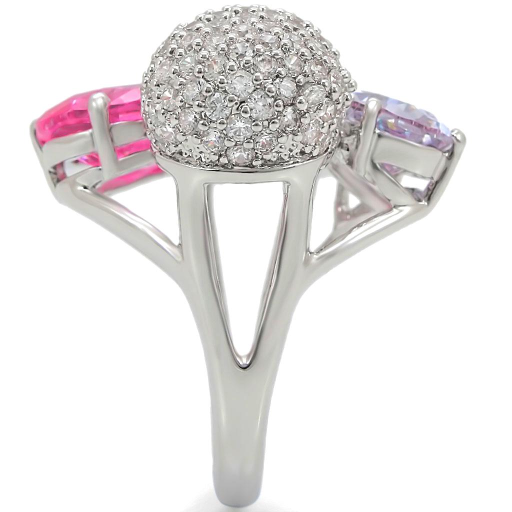 1W021 - Rhodium Brass Ring with AAA Grade CZ  in Multi Color