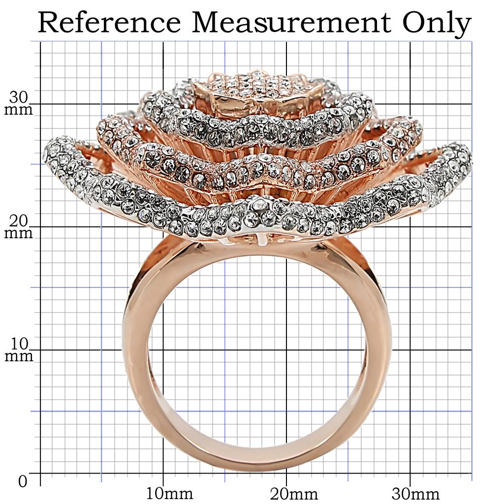 1W023 - Rose Gold + Rhodium Brass Ring with Top Grade Crystal  in Clear