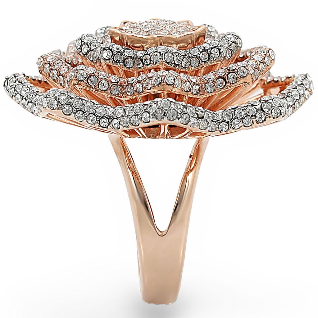 1W023 - Rose Gold + Rhodium Brass Ring with Top Grade Crystal  in Clear