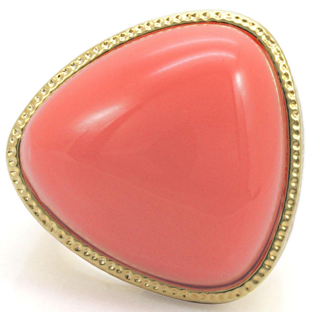 1W026 - Gold Brass Ring with Semi-Precious Coral in Rose