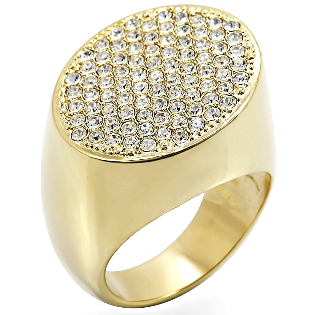 1W034 - Gold Brass Ring with Top Grade Crystal  in Clear