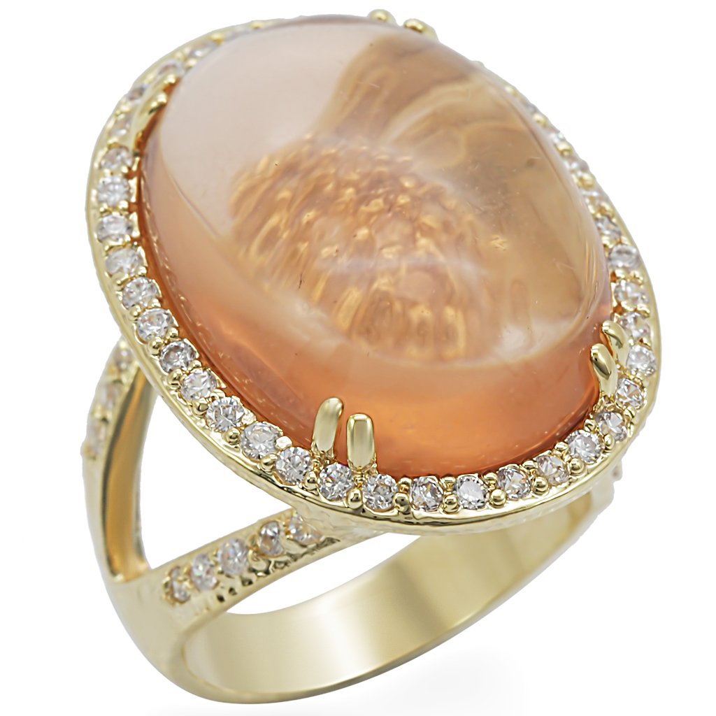 1W056 - Gold Brass Ring with Synthetic Synthetic Glass in Champagne