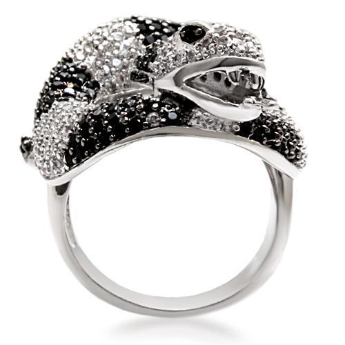 1W081 - Rhodium + Ruthenium Brass Ring with AAA Grade CZ  in Black Diamond