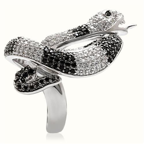 1W081 - Rhodium + Ruthenium Brass Ring with AAA Grade CZ  in Black Diamond