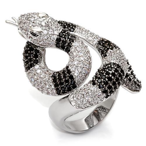 1W081 - Rhodium + Ruthenium Brass Ring with AAA Grade CZ  in Black Diamond