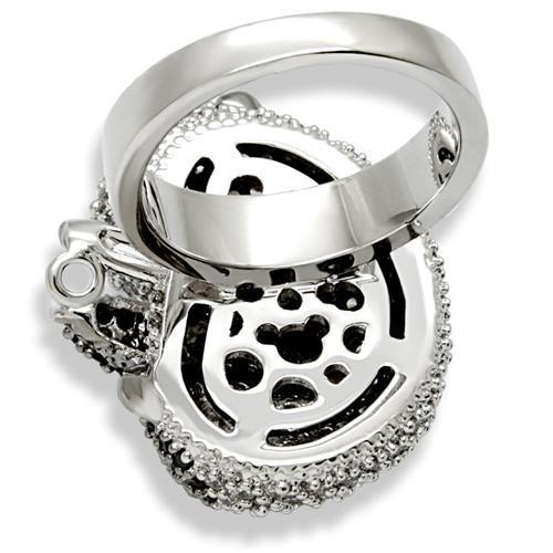 1W083 - Rhodium + Ruthenium Brass Ring with AAA Grade CZ  in Black Diamond