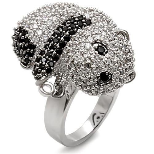 1W083 - Rhodium + Ruthenium Brass Ring with AAA Grade CZ  in Black Diamond