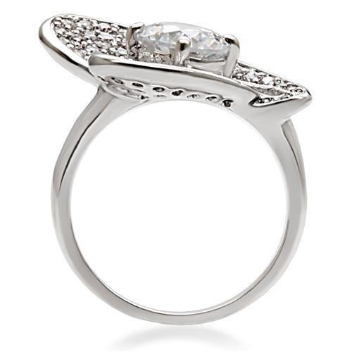 1W088 - Rhodium Brass Ring with AAA Grade CZ  in Clear