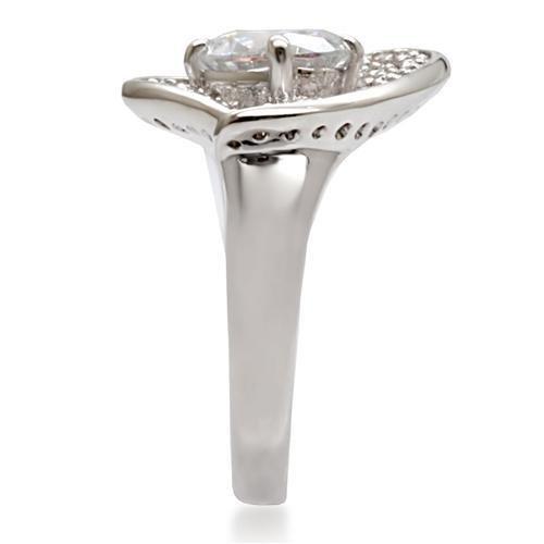 1W088 - Rhodium Brass Ring with AAA Grade CZ  in Clear