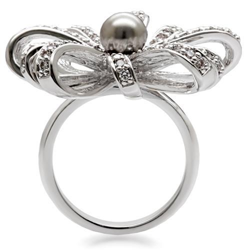 1W093 - Rhodium Brass Ring with Synthetic Pearl in Gray