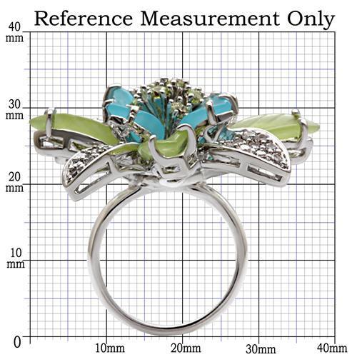 1W094 - Rhodium Brass Ring with Synthetic Synthetic Glass in Multi Color