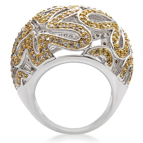 1W095 - Reverse Two-Tone Brass Ring with AAA Grade CZ  in Topaz