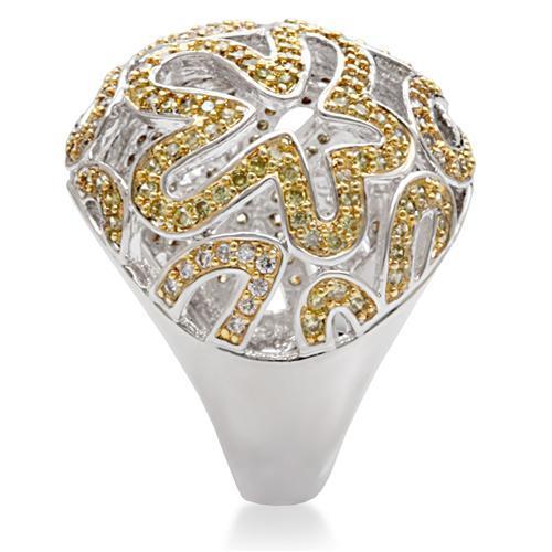 1W095 - Reverse Two-Tone Brass Ring with AAA Grade CZ  in Topaz