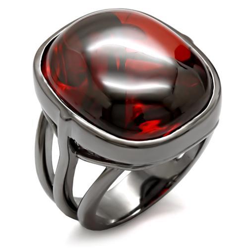 1W100 - Ruthenium Brass Ring with AAA Grade CZ  in Garnet