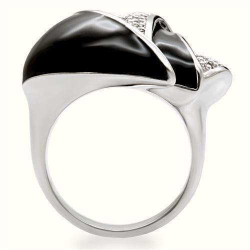 1W105 - Rhodium Brass Ring with AAA Grade CZ  in Clear