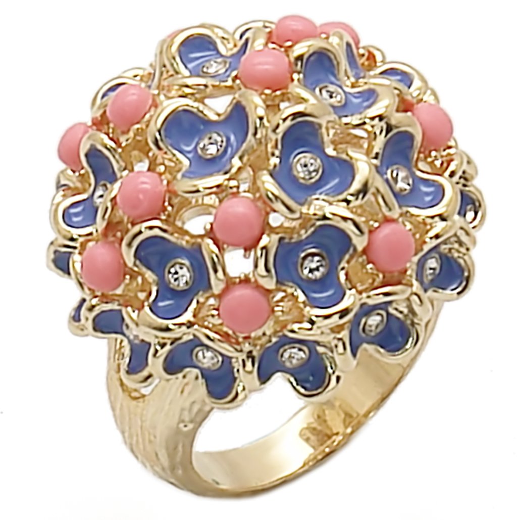 1W106 - Gold Brass Ring with Semi-Precious Coral in Rose